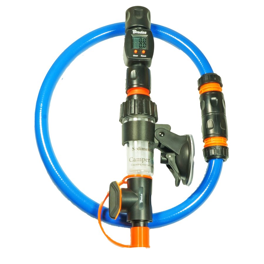 MaxiSet: beide Kartuschen mit digitalem Wasserzähler, ClingCup-Halter und blauem Trinkwasserschlauch